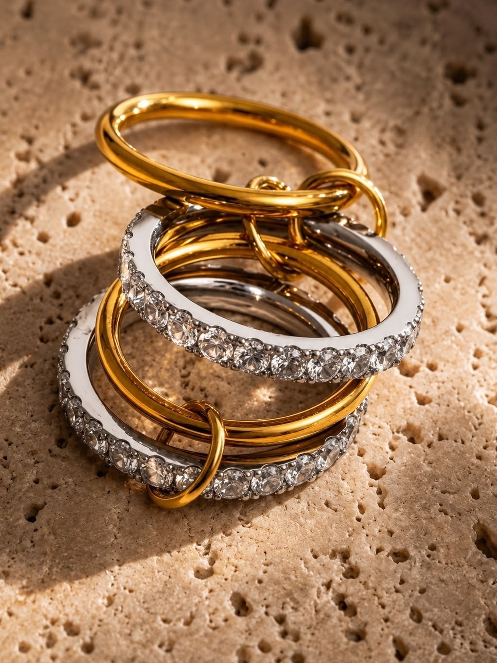 Gold and Silver Crystal Stack Rings - Picture 6 of 6